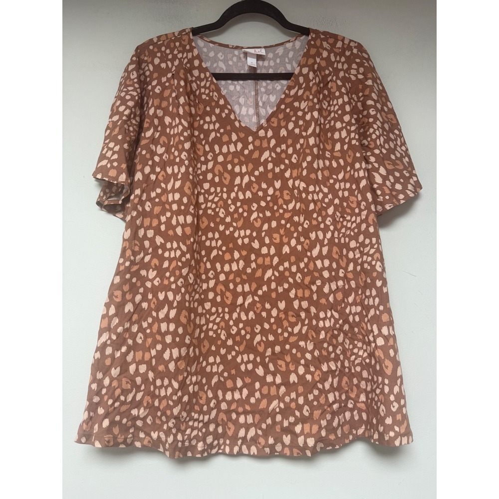 Isabel Maternity Top Womens Small Brown Animal Print V-Neck Flutter Sleeve 8666